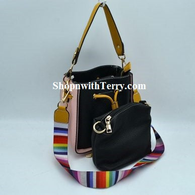 Two Tone Small Handbag Set - Black / Pink