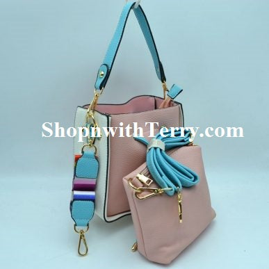 Two Tone Small Handbag Set - Soft Pink  / Creme