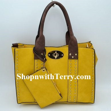 Handbag Bundle Set - Yellow / Coffee Handle