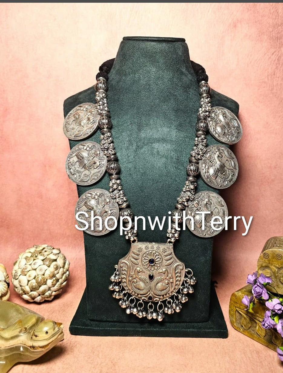 Large Brass Coin Statement Pendant Necklace