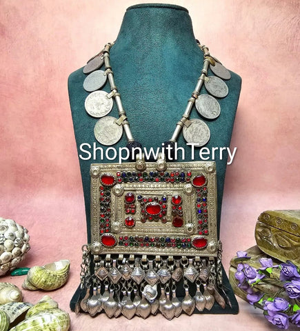 Large Rectangle Colorful Statement Pendant Necklace