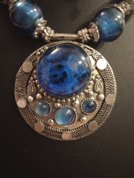 Blue Lamp Bead Necklace Set
