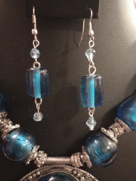 Blue Lamp Bead Necklace Set