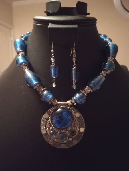 Blue Lamp Bead Necklace Set