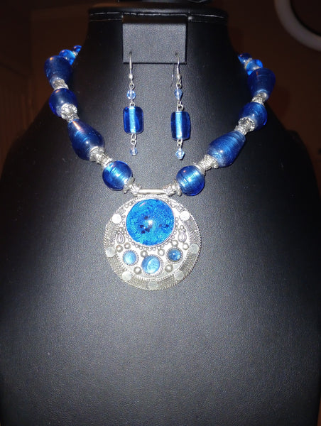 Blue Lamp Bead Necklace Set