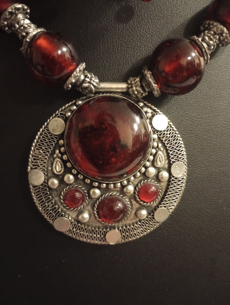 Red Lamp Bead Necklace Set