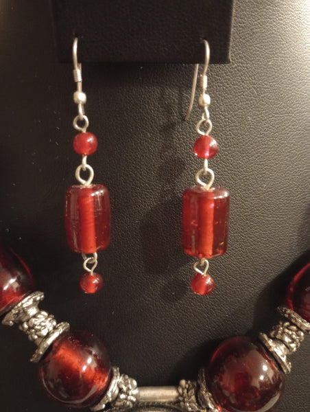 Red Lamp Bead Necklace Set